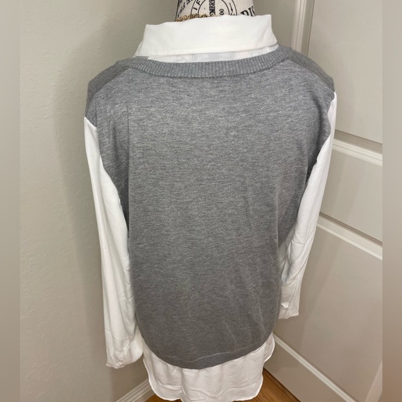Adrianna Papell Gray V-Neck Sweater Vest with White Shirt - Picture 3 of 9